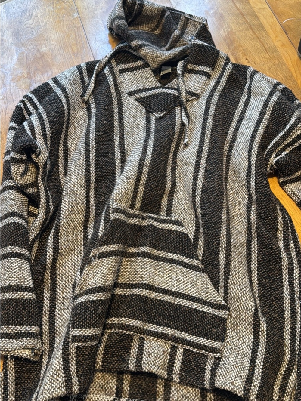 Men's Brown & Cream Striped Hooded Baja Sweater